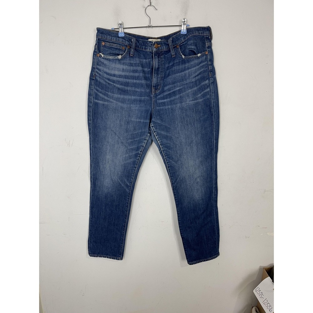 Madewell Womens Jeans 34‎ Blue High-Rise Slim Boyjean Denim Distressed Casual